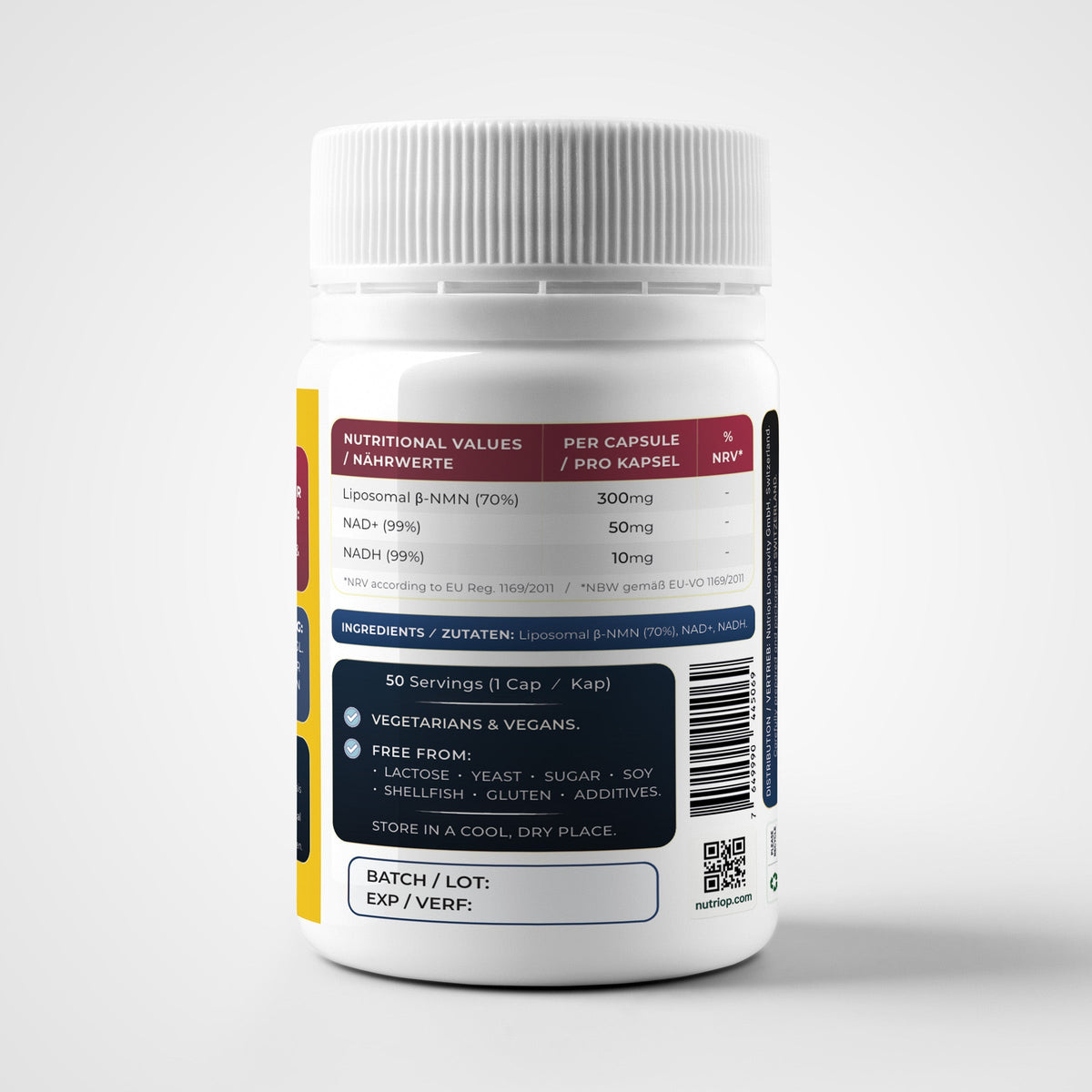 Nutriop® Max Strength Liposomal NMN PLUS+: Advanced Absorption NAD+ Complex (50 Capsules) Nutriop Longevity
